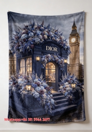 Dior London Blue Floral Pop-Up Flannel Sofa Throw Blanket D315